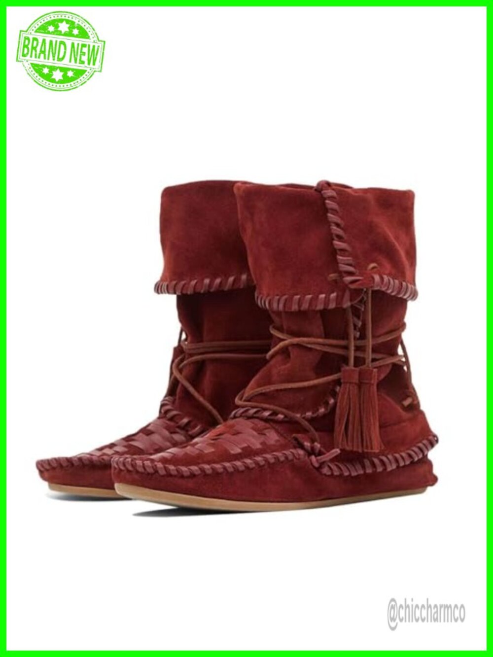 Faux Suede Fold Over Slouchy Lace Up Mid Calf Boots with Fringe Flat